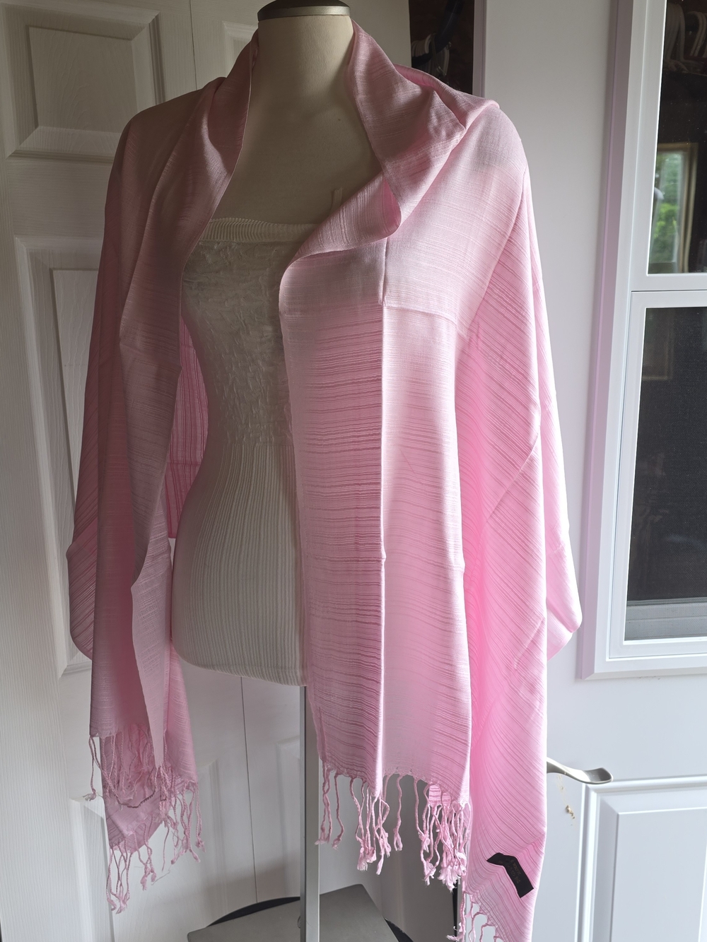 Pink / Black / Green Silk Women's Fringe Shawl Scarf